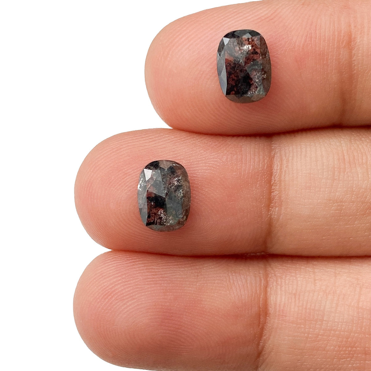 2.03cttw | Rustic  Cushion Shape Rose Cut Diamond Matched Pair - Modern Rustic Diamond