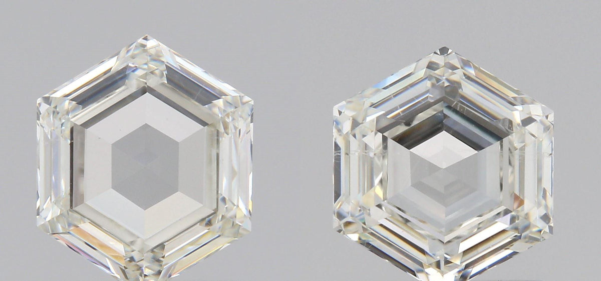 2.08cttw | G VS1 Hexagon Shape Step Cut Diamond Matched Pair - Modern Rustic Diamond