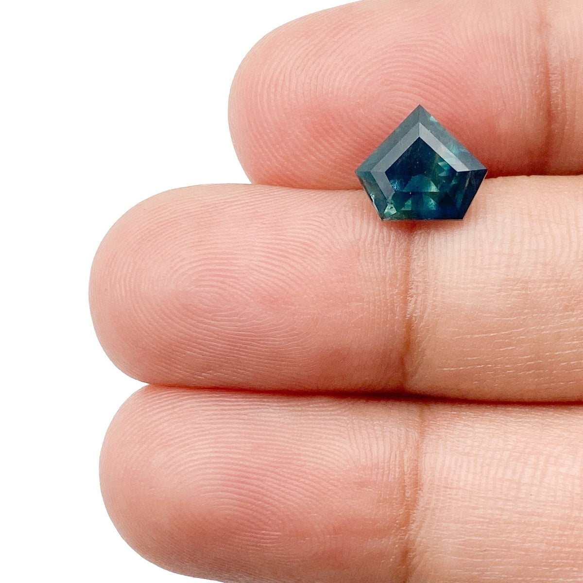 2.10ct | Step Cut Shield Shape Blue Green Montana Sapphire-Modern Rustic Diamond