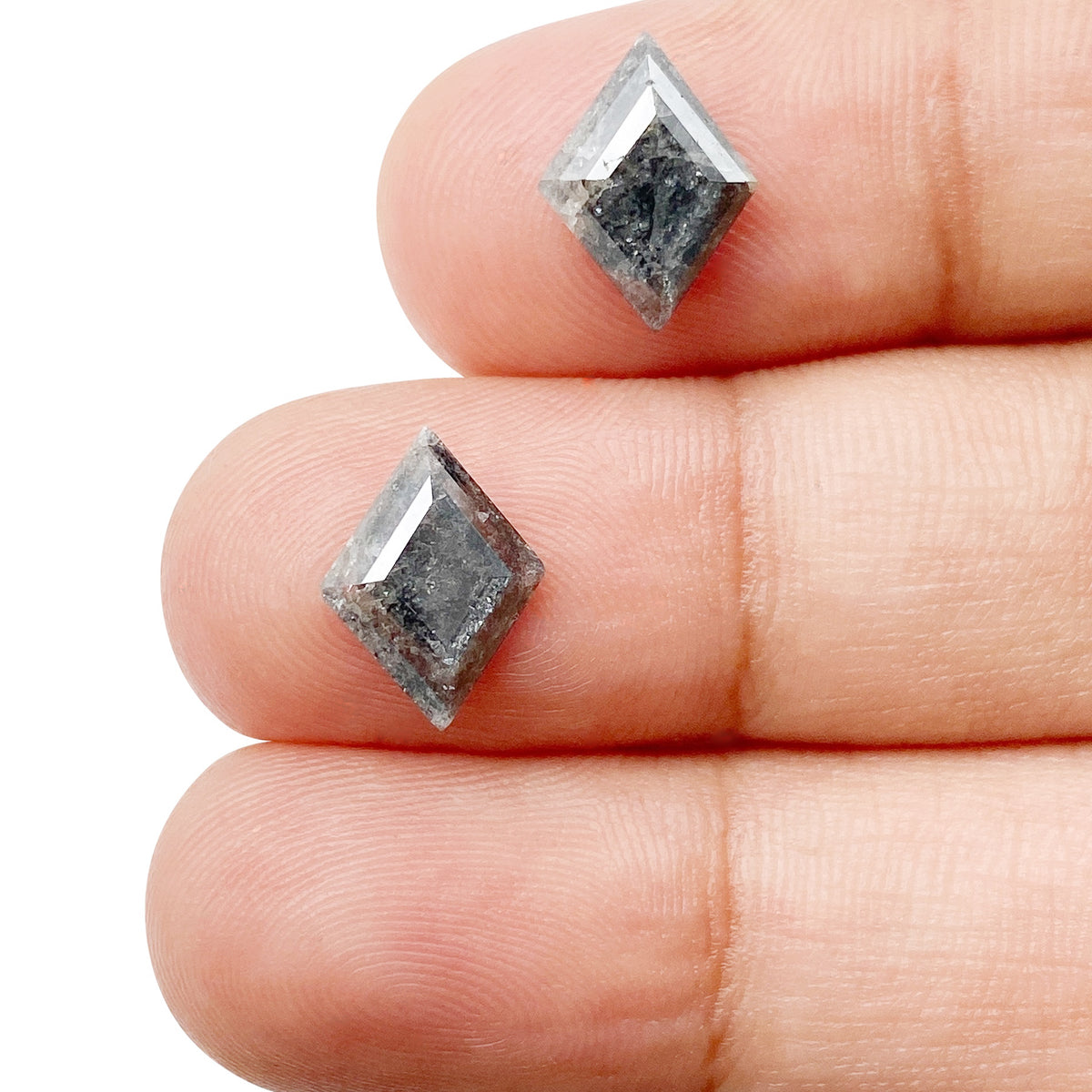 2.11cttw | Rustic  Lozenge Shape Rose Cut Diamond Matched Pair - Modern Rustic Diamond