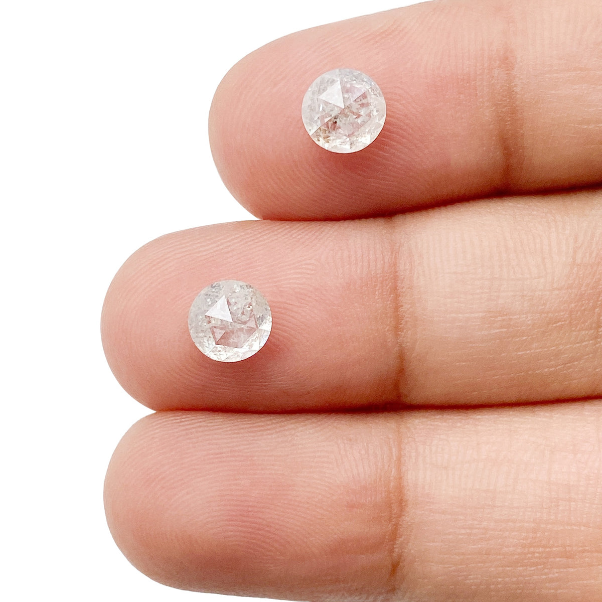 2.11cttw | Rustic Round Shape Rose Cut Diamond Matched Pair - Modern Rustic Diamond