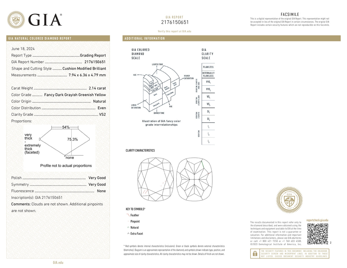 2.14ct | Fancy Dark Grayish Greenish Yellow VS2 Cushion Shape Brilliant Cut Diamond (GIA) - Modern Rustic Diamond