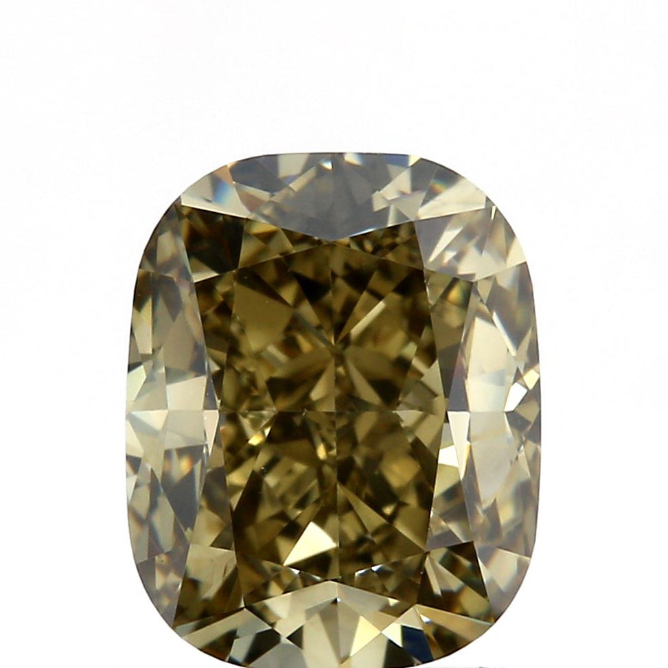 2.14ct | Fancy Dark Grayish Greenish Yellow VS2 Cushion Shape Brilliant Cut Diamond (GIA) - Modern Rustic Diamond