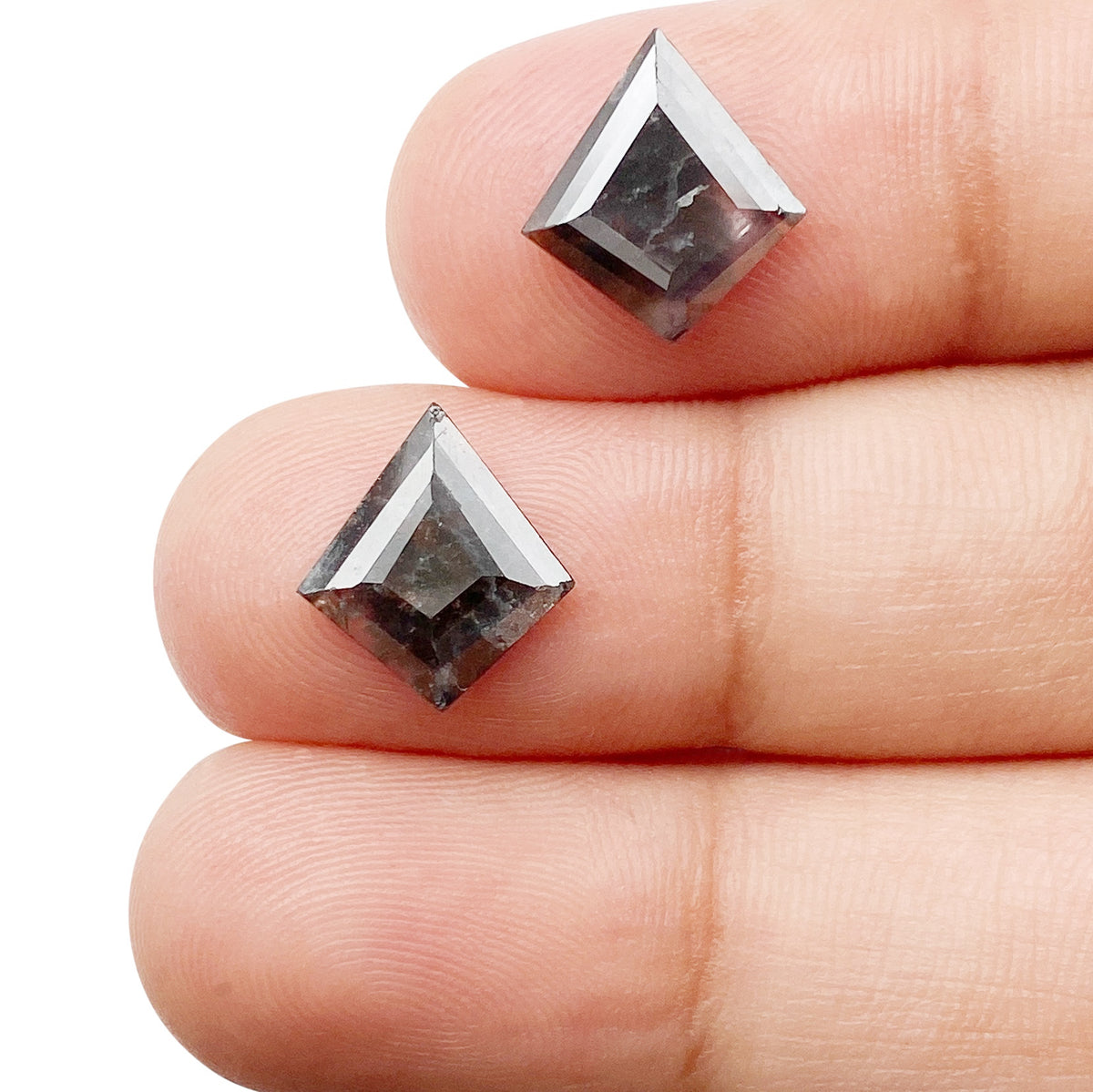2.15cttw | Salt & Pepper Kite Shape Rose Cut Diamond Matched Pair - Modern Rustic Diamond