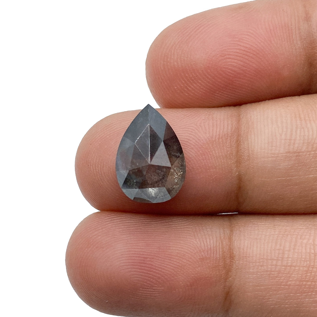 3.92ct | Salt & Pepper Pear Shape Rose Cut Diamond - Modern Rustic Diamond