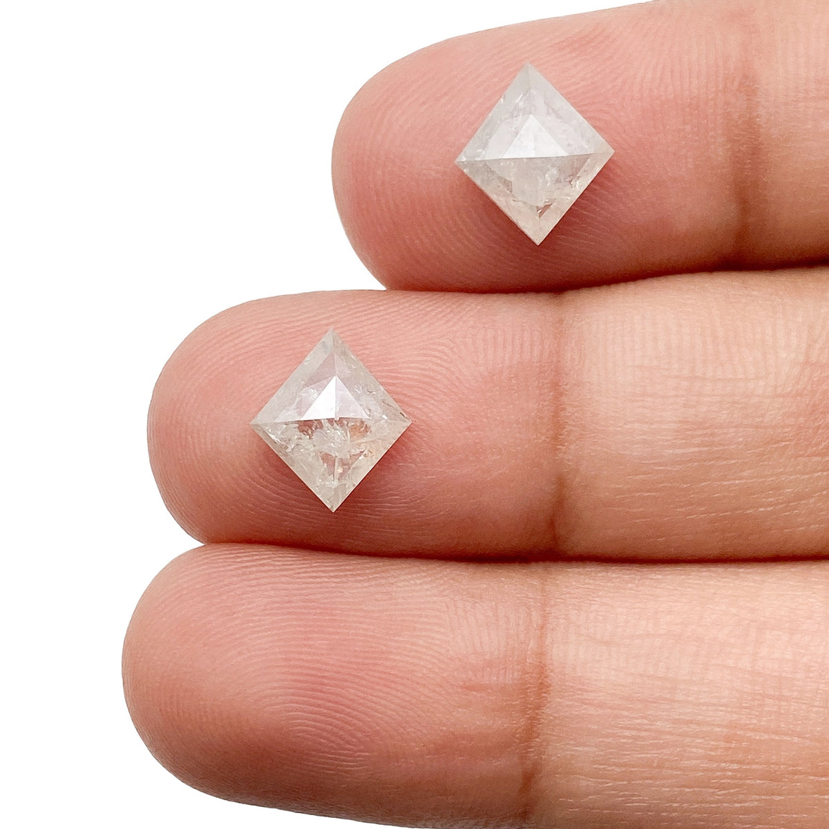2.19cttw | Salt & Pepper Lozenge Shape Rose Cut Diamond Matched Pair - Modern Rustic Diamond