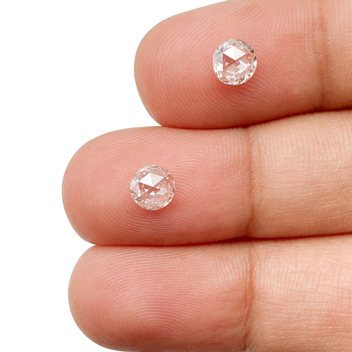 0.89cttw | H-I SI Round Shape Rose Cut Diamond Matched Pair - Modern Rustic Diamond