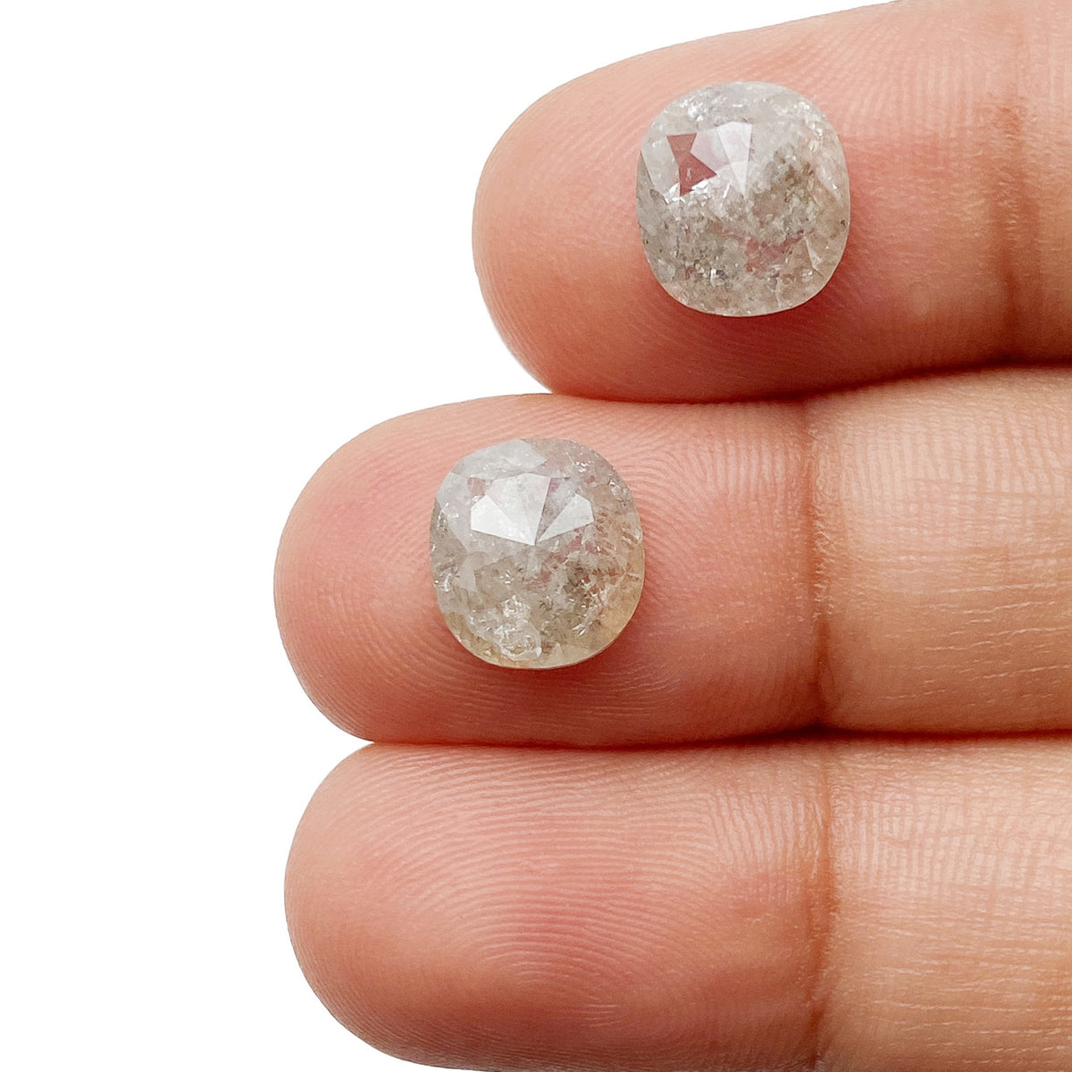 4.36cttw | Salt & Pepper Cushion Shape Rose Cut Diamond Matched Pair