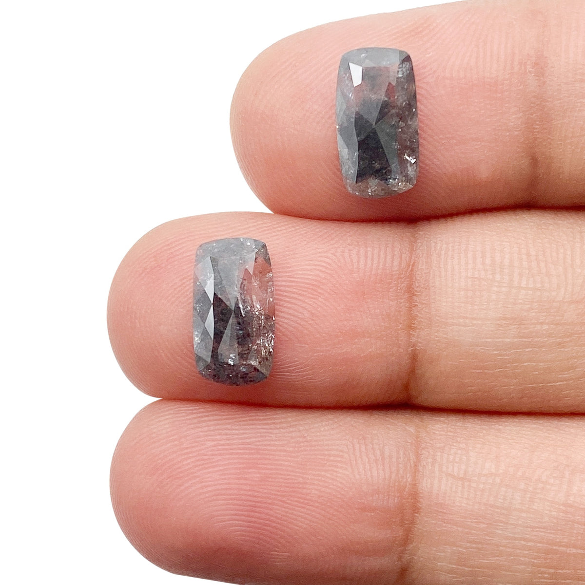 2.20cttw | Salt & Pepper Cushion Shape Rose Cut Diamond Matched Pair - Modern Rustic Diamond