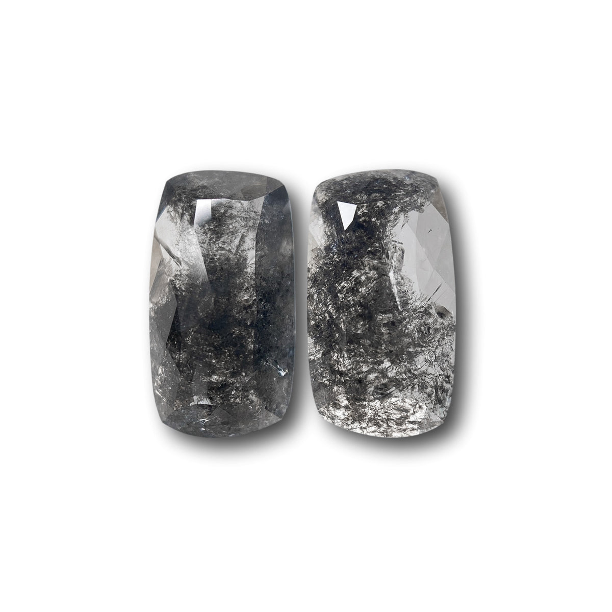 2.20cttw | Salt & Pepper Cushion Shape Rose Cut Diamond Matched Pair - Modern Rustic Diamond