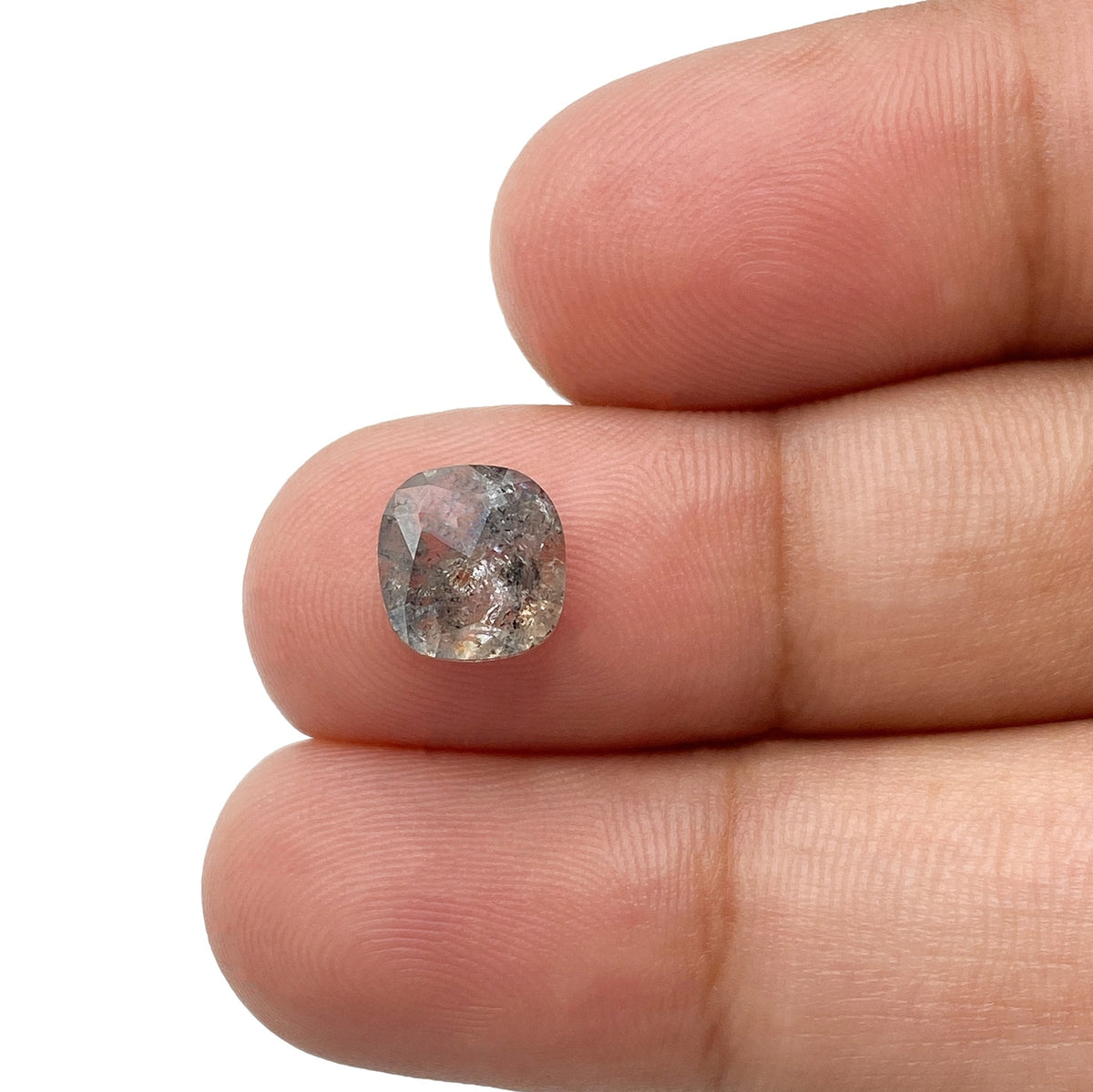 2.21ct | Salt & Pepper Cushion Shape Rose Cut Diamond - Modern Rustic Diamond