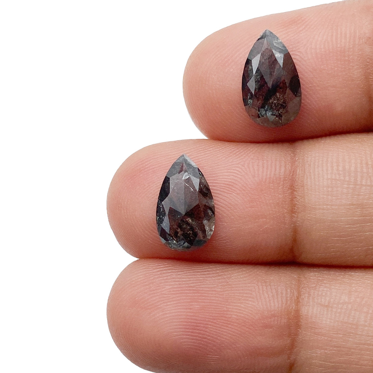 2.28cttw | Salt & Pepper Pear Shape Rose Cut Diamond Matched Pair - Modern Rustic Diamond