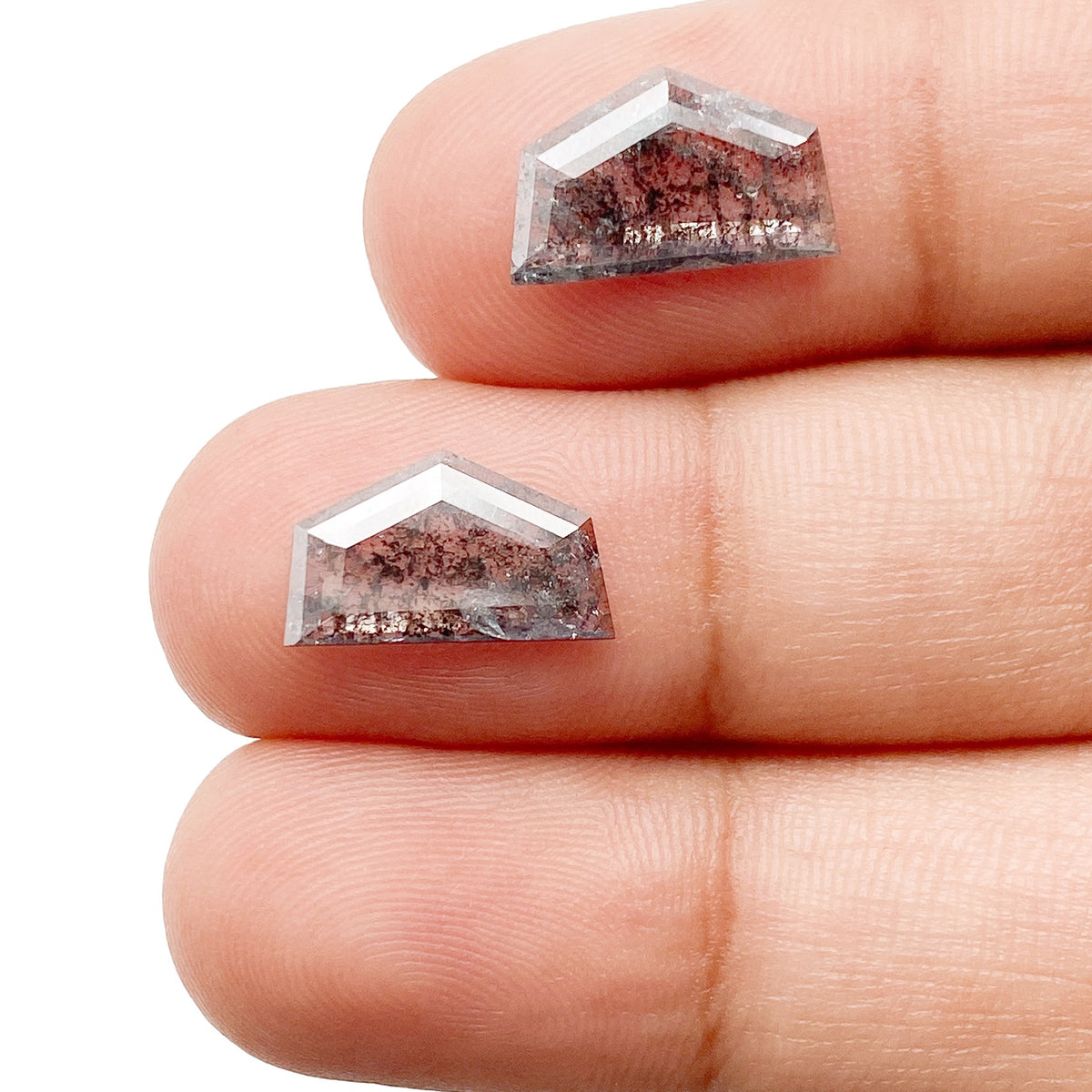 2.28cttw | Rustic Shield Shape Rose Cut Diamond Matched Pair - Modern Rustic Diamond