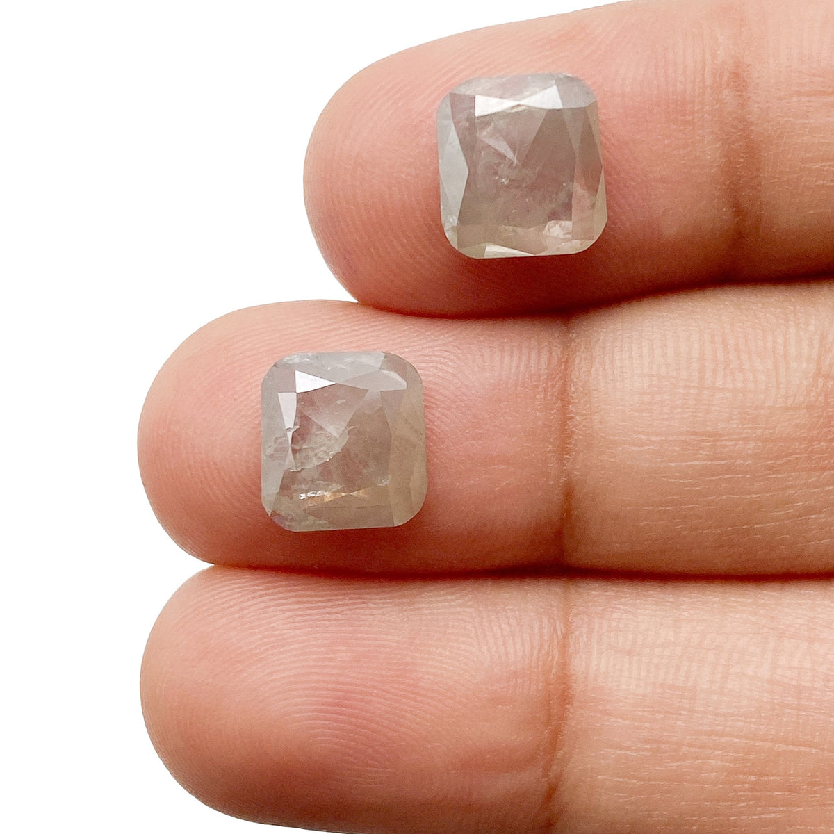 3.45cttw | Rustic Brownish Gray Cushion Shape Rose Cut Diamond Matched Pair