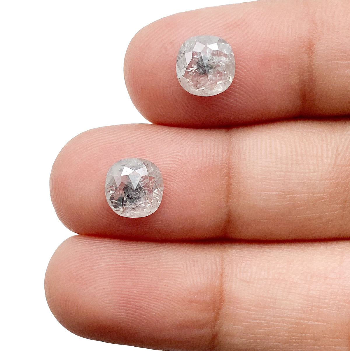2.36cttw | Salt & Pepper Cushion Shape Rose Cut Diamond Matched Pair - Modern Rustic Diamond
