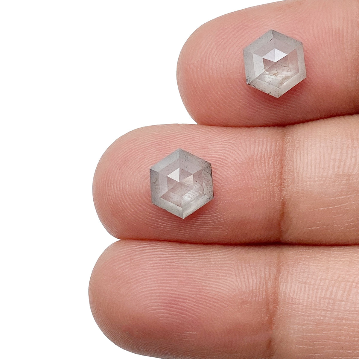 2.40cttw | Salt & Pepper Hexagon Shape Rose Cut Diamond Matched Pair - Modern Rustic Diamond