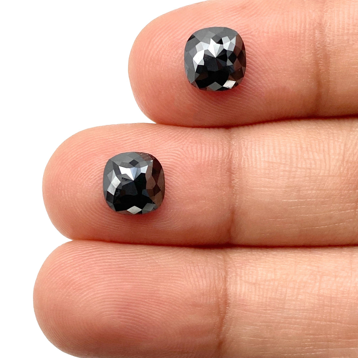 2.41cttw | Black Cushion Shape Rose Cut Diamond Matched Pair-Modern Rustic Diamond