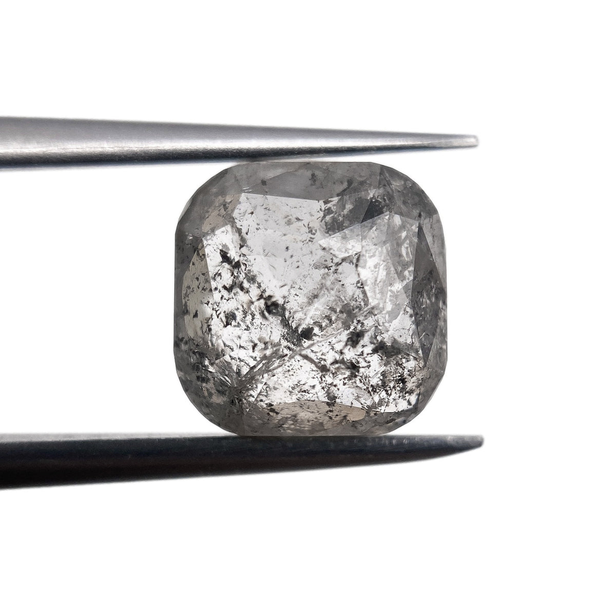 2.43ct | Salt & Pepper Cushion Shape Rose Cut Diamond - Modern Rustic Diamond