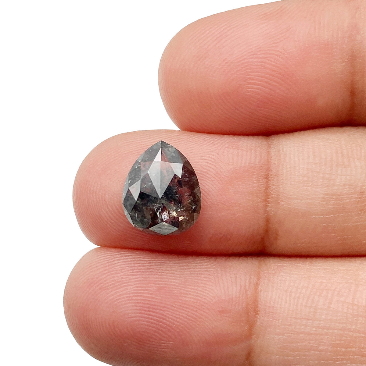 2.44ct | Salt & Pepper Pear Shape Rose Cut Diamond - Modern Rustic Diamond