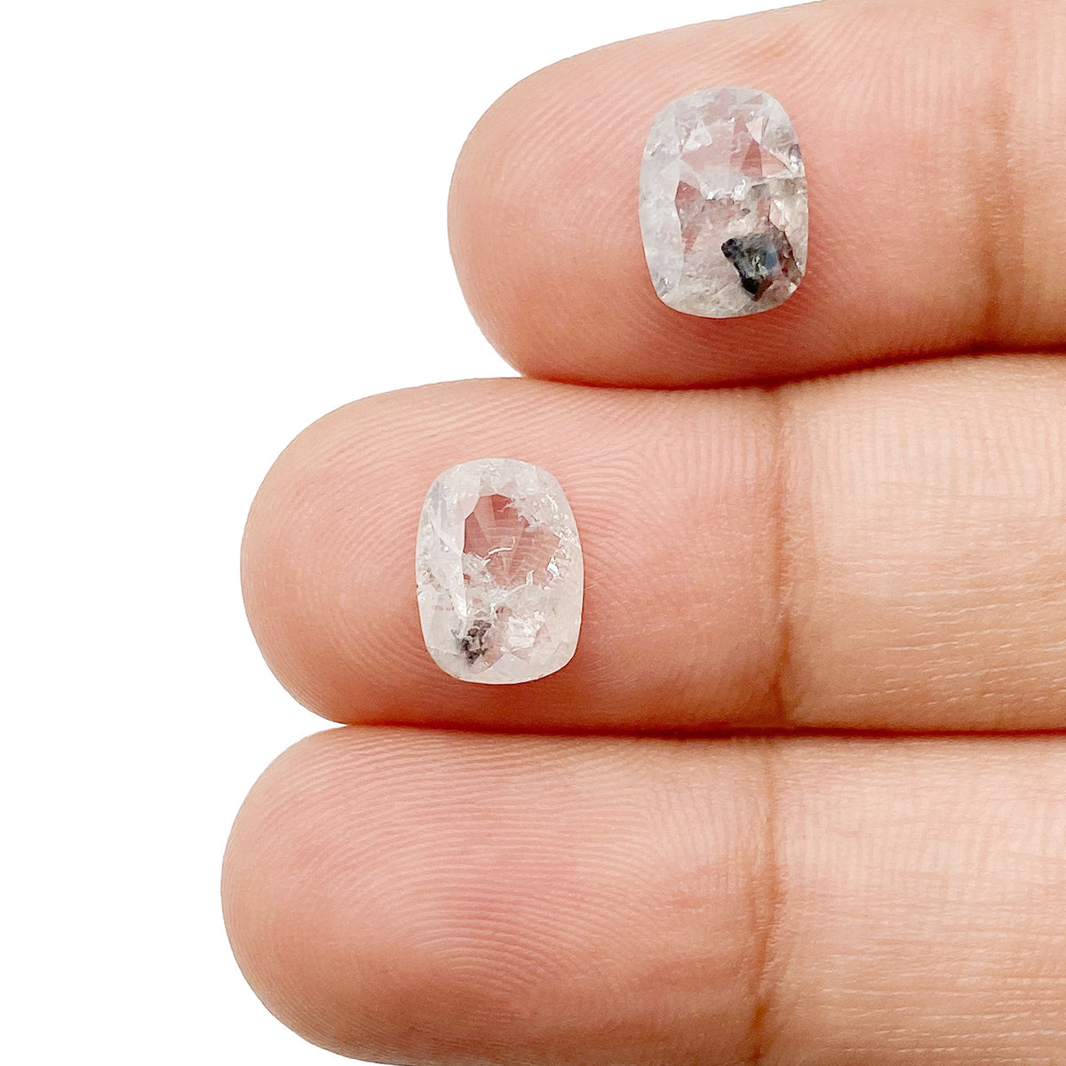 2.48cttw | Salt & Pepper Cushion Shape Rose Cut Diamond Matched Pair - Modern Rustic Diamond