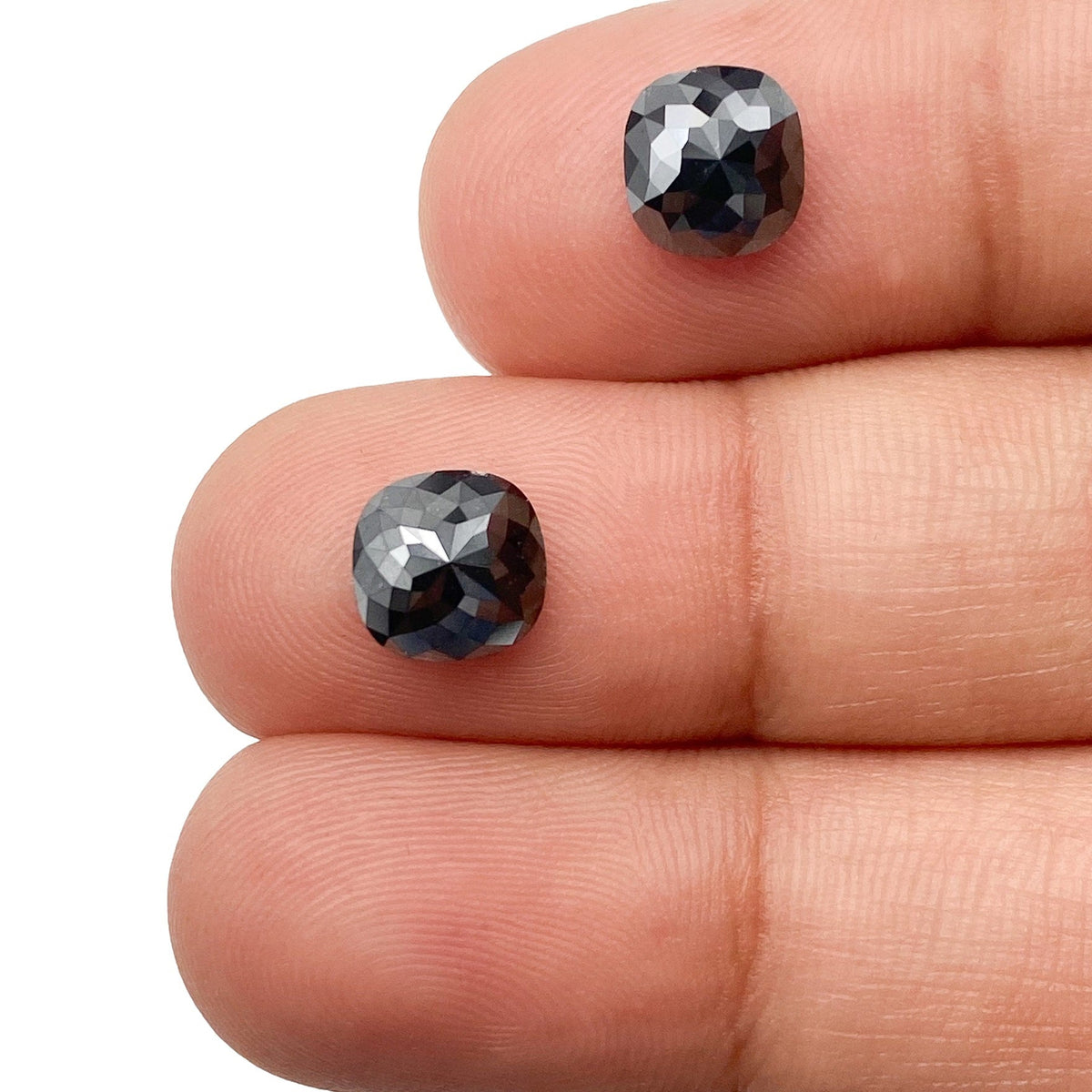 2.49cttw | Black Cushion Shape Rose Cut Diamond Matched Pair-Modern Rustic Diamond