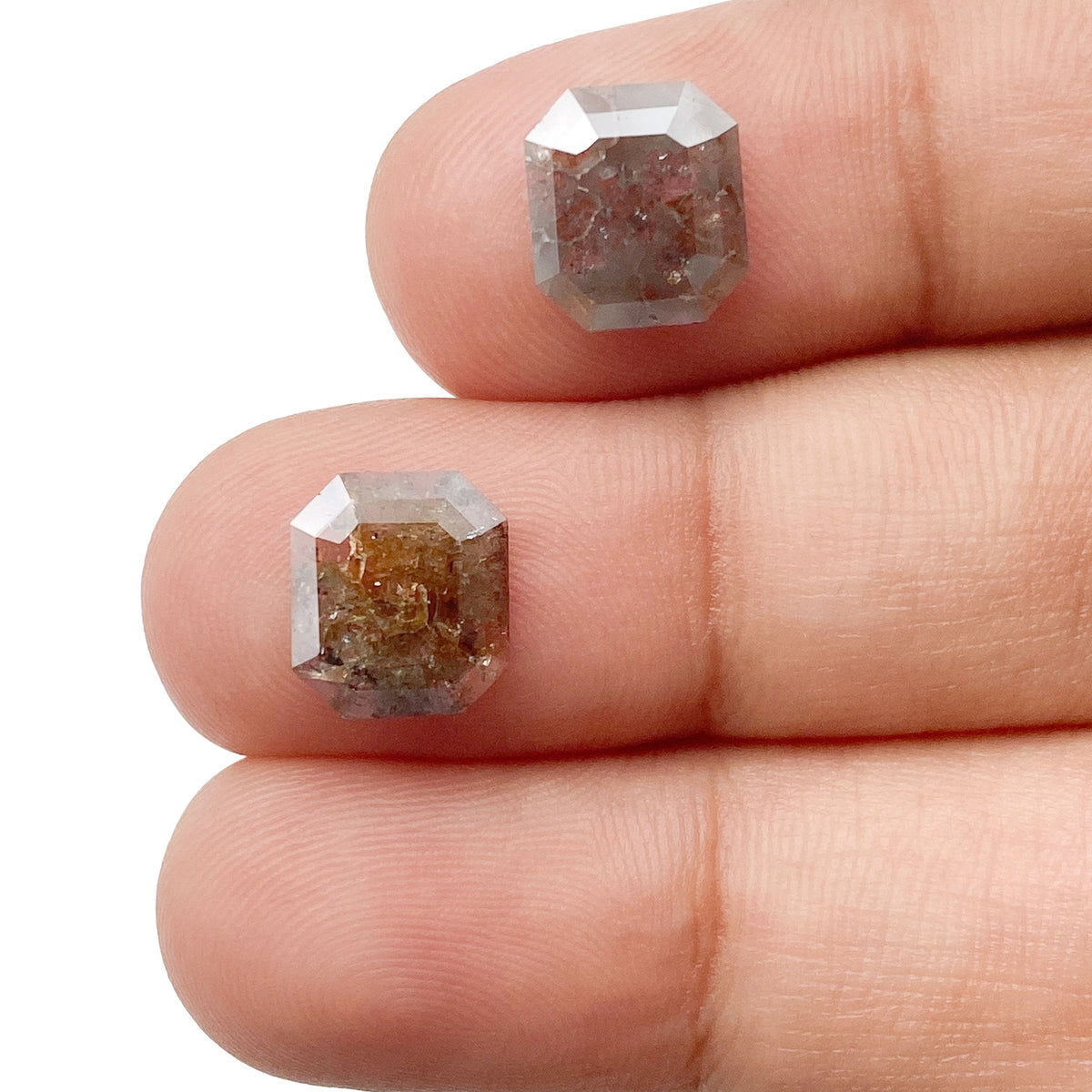 2.56cttw | Rustic  Emerald Shape Rose Cut Diamond Matched Pair - Modern Rustic Diamond