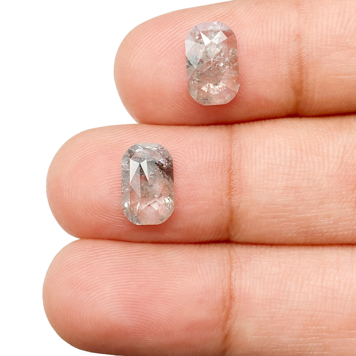 2.62cttw | Rustic  Cushion Shape Rose Cut Diamond Matched Pair - Modern Rustic Diamond
