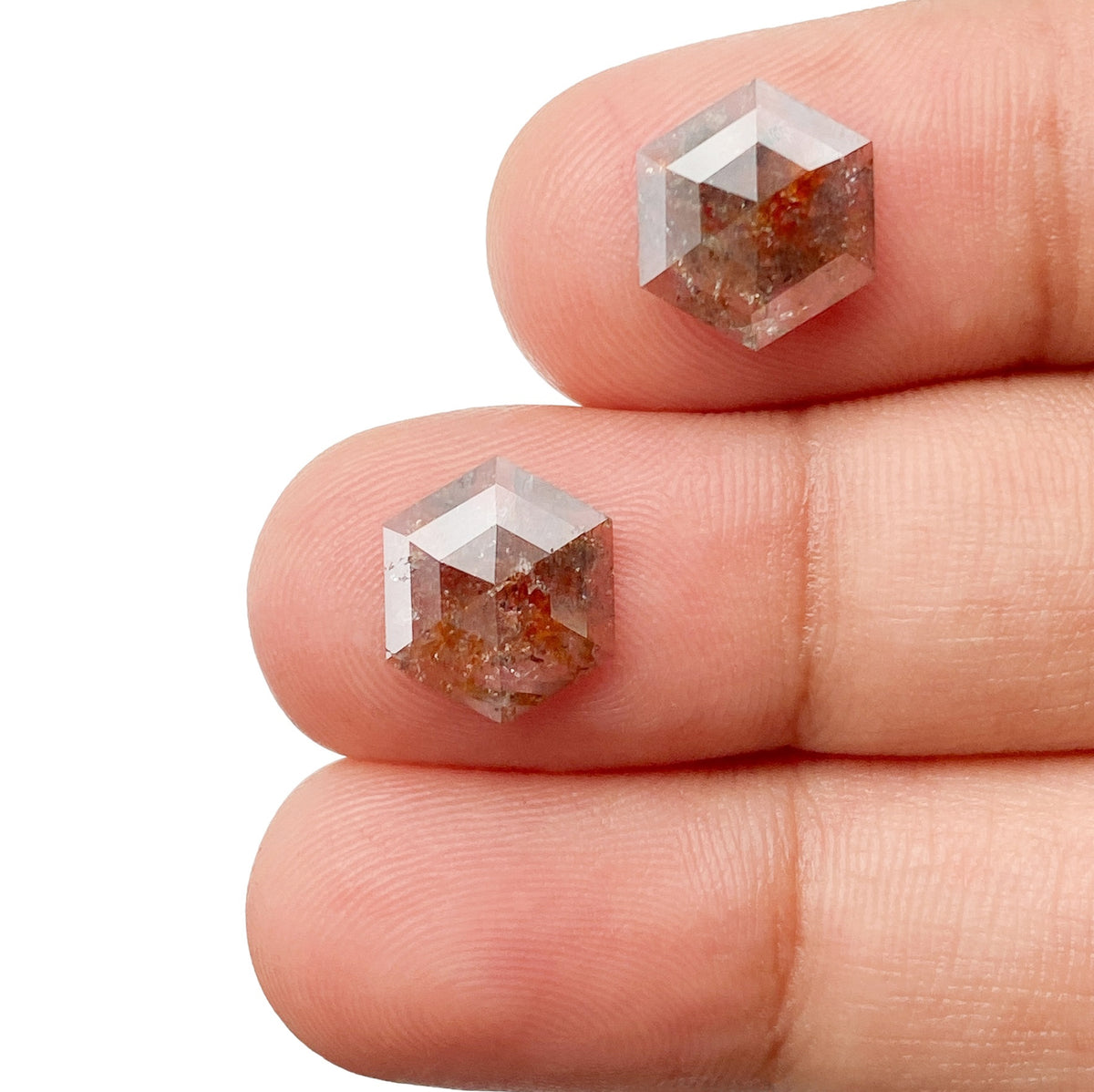 2.65cttw | Rustic Hexagon Shape Rose Cut Diamond Matched Pair - Modern Rustic Diamond