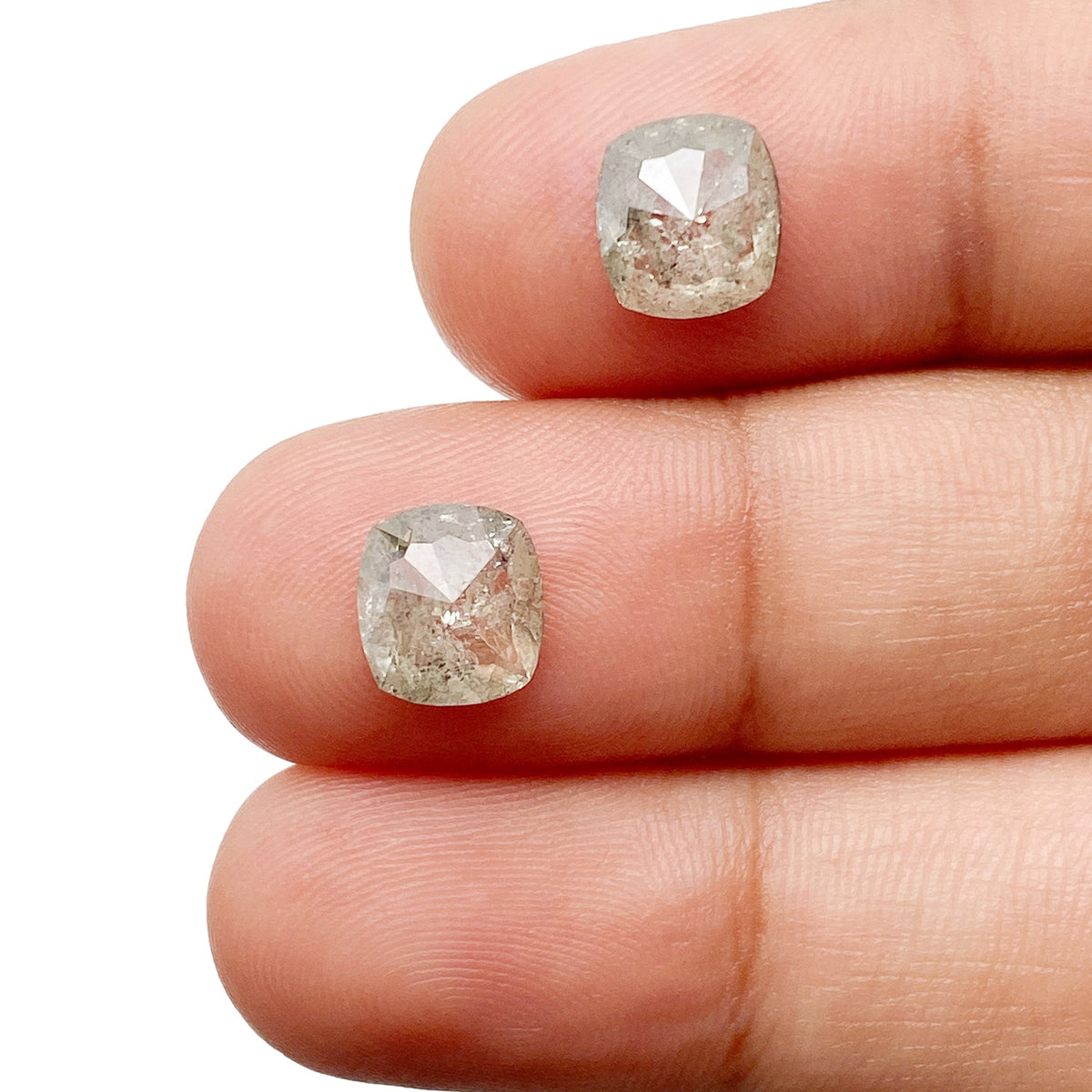 2.65cttw | Salt & Pepper Cushion Shape Rose Cut Diamond Matched Pair - Modern Rustic Diamond