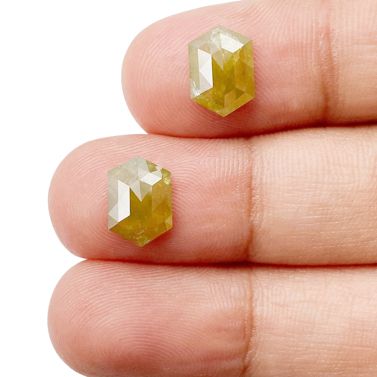 2.66cttw | Rustic  Hexagon Shape Rose Cut Diamond Matched Pair - Modern Rustic Diamond