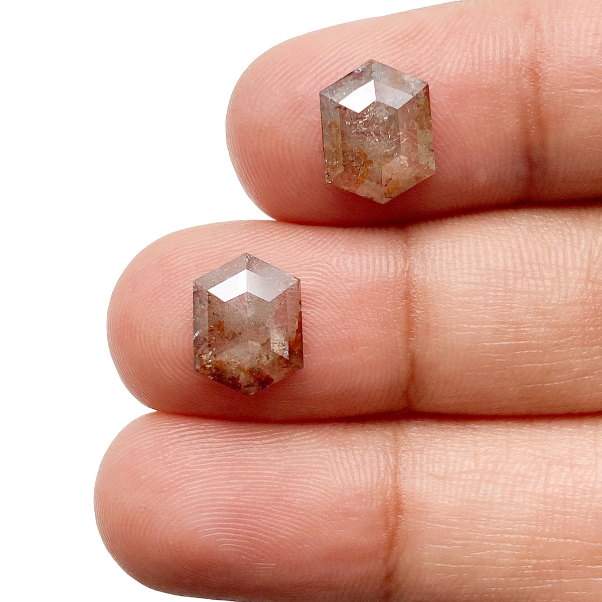 2.69cttw | Salt & Pepper Hexagon Shape Rose Cut Diamond Matched Pair - Modern Rustic Diamond