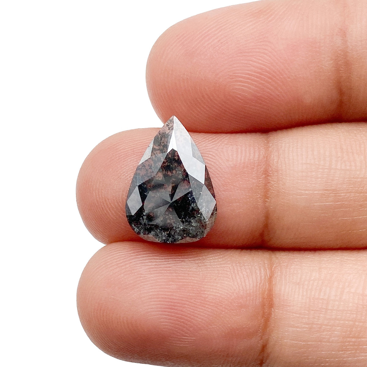 2.71ct | Salt & Pepper Pear Shape Rose Cut Diamond - Modern Rustic Diamond