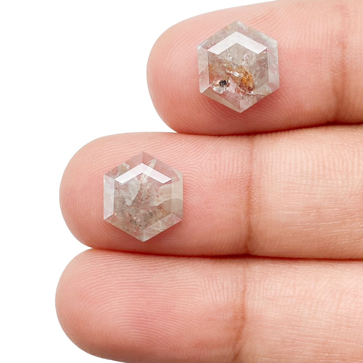 2.73cttw | Rustic  Hexagon Shape Rose Cut Diamond Matched Pair - Modern Rustic Diamond