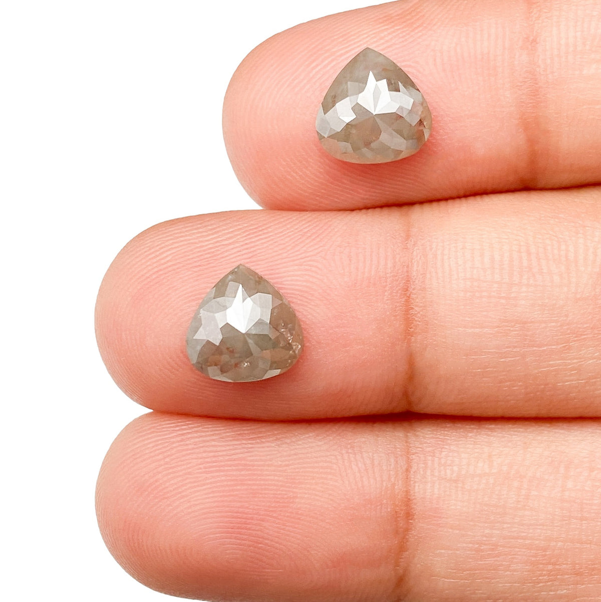 2.74cttw | Rustic  Pear Shape Rose Cut Diamond Matched Pair - Modern Rustic Diamond