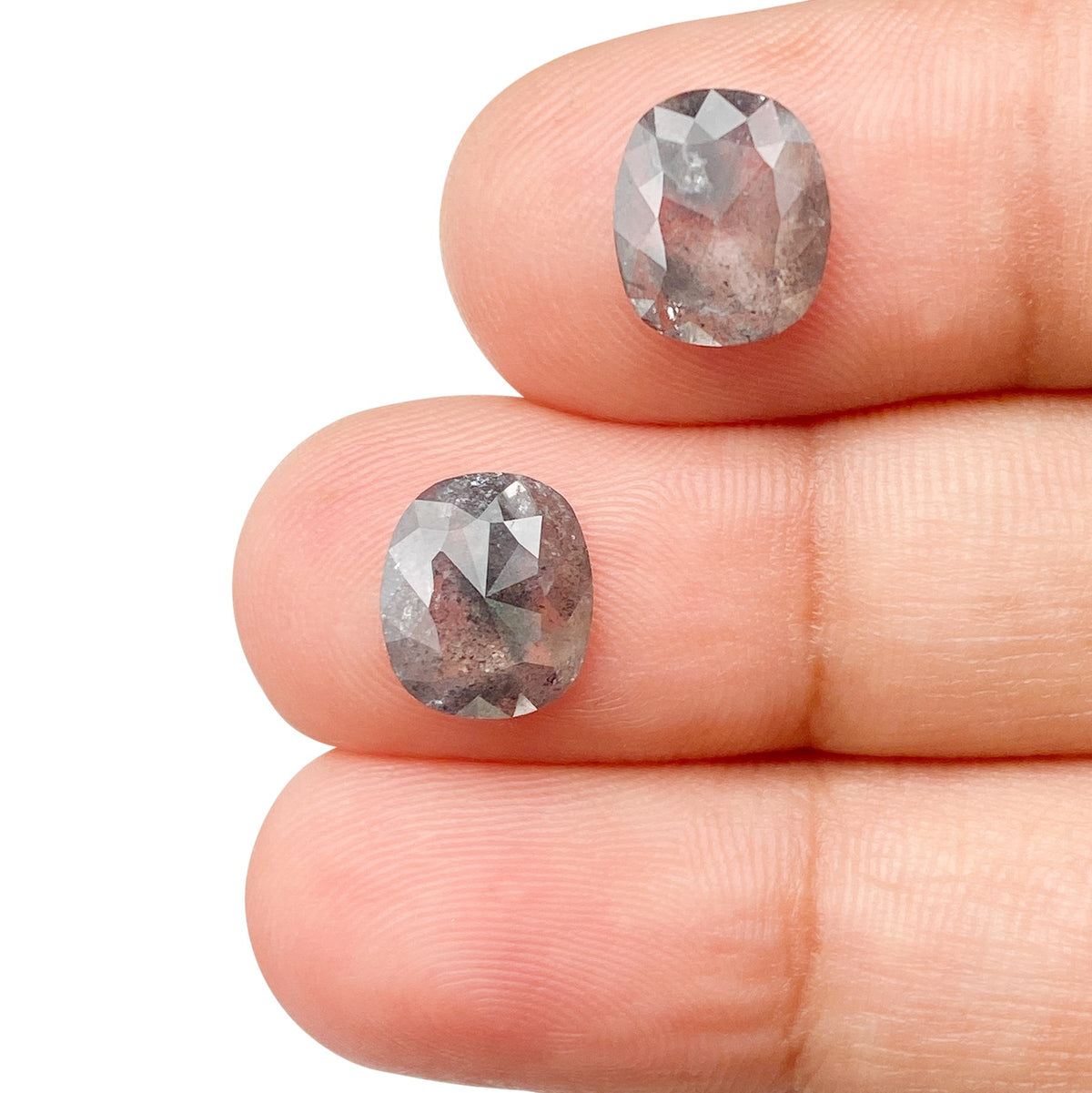 2.75cttw | Salt & Pepper Cushion Shape Rose Cut Diamond Matched Pair - Modern Rustic Diamond