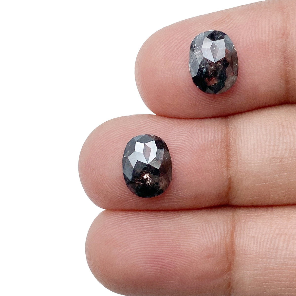 2.75cttw | Salt & Pepper Oval Shape Rose Cut Diamond Matched Pair - Modern Rustic Diamond