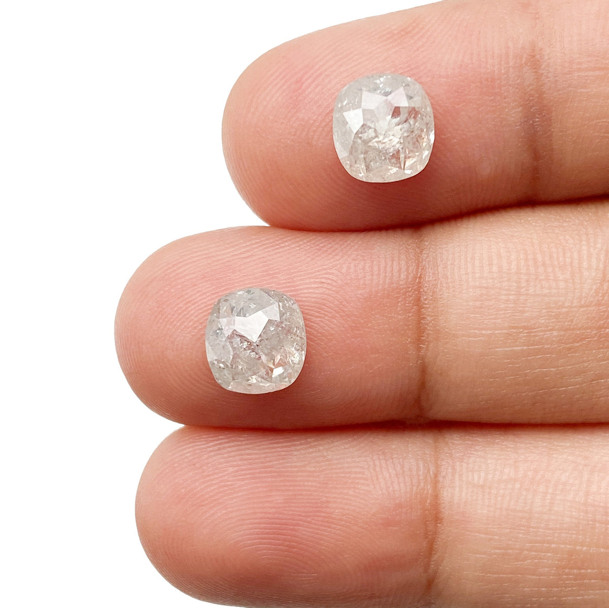 2.77cttw | Salt & Pepper Cushion Shape Rose Cut Diamond Matched Pair - Modern Rustic Diamond