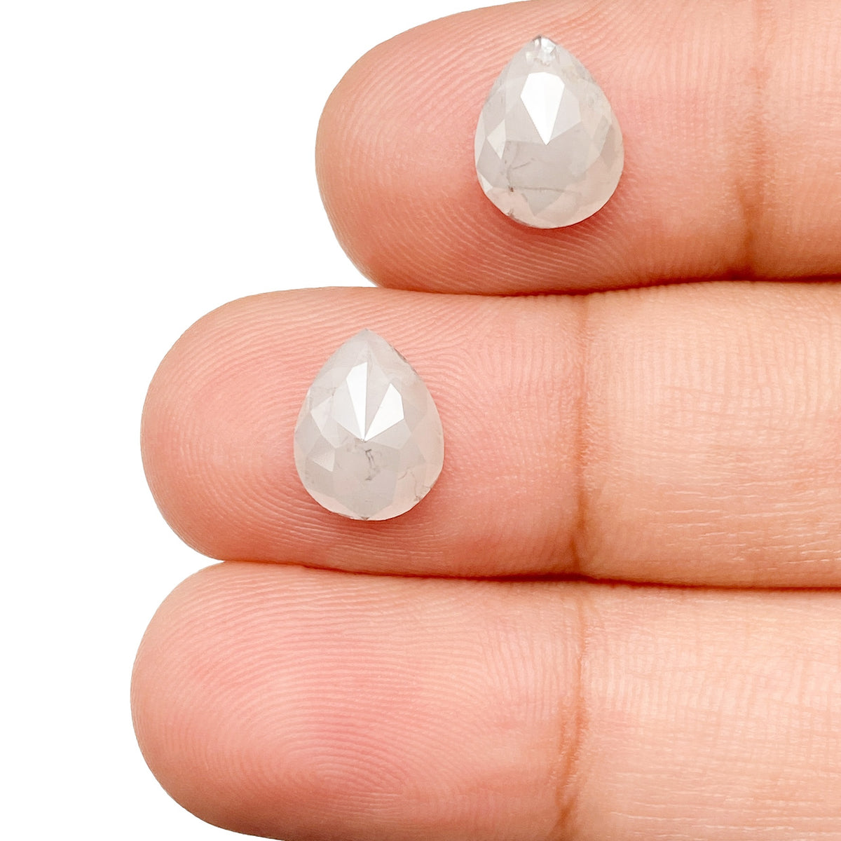 2.77cttw | Salt & Pepper Pear Shape Rose Cut Diamond Matched Pair - Modern Rustic Diamond