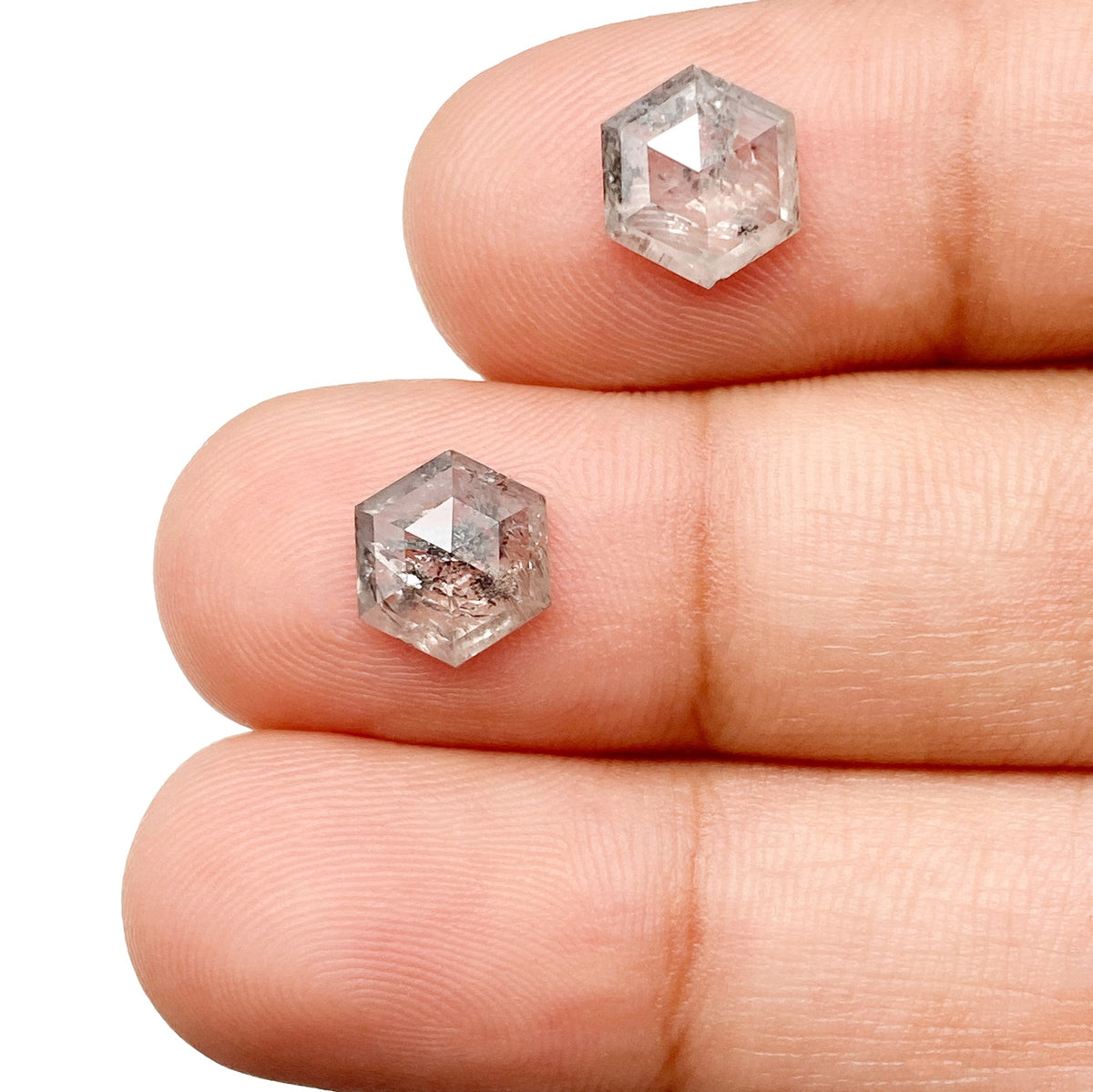 2.81cttw | Rustic Hexagon Shape Rose Cut Diamond Matched Pair - Modern Rustic Diamond