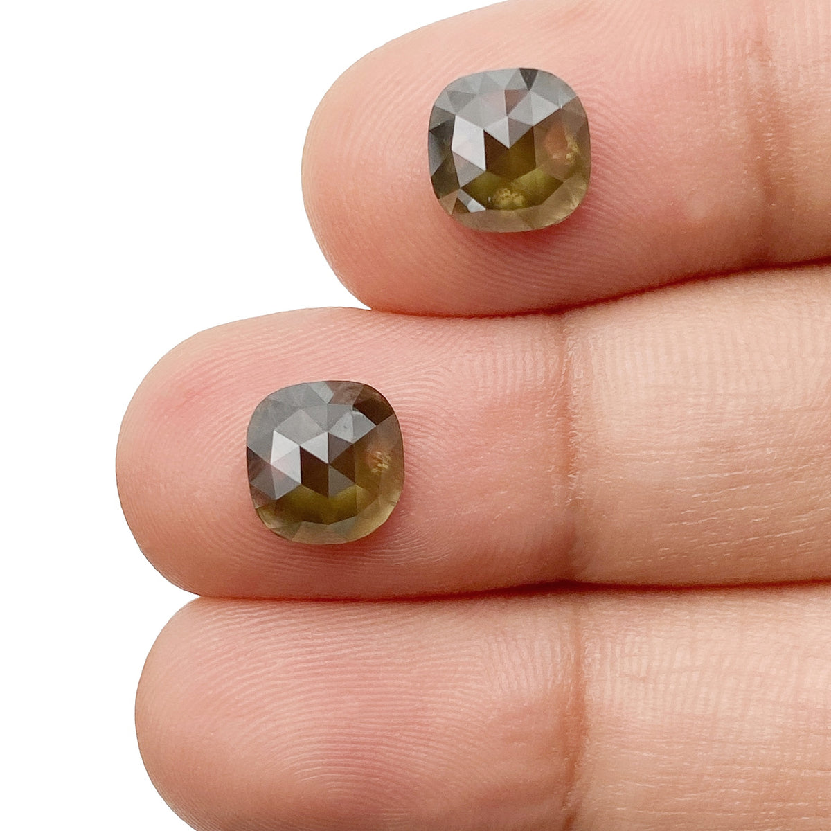 2.83cttw | Salt & Pepper Cushion Shape Rose Cut Diamond Matched Pair - Modern Rustic Diamond