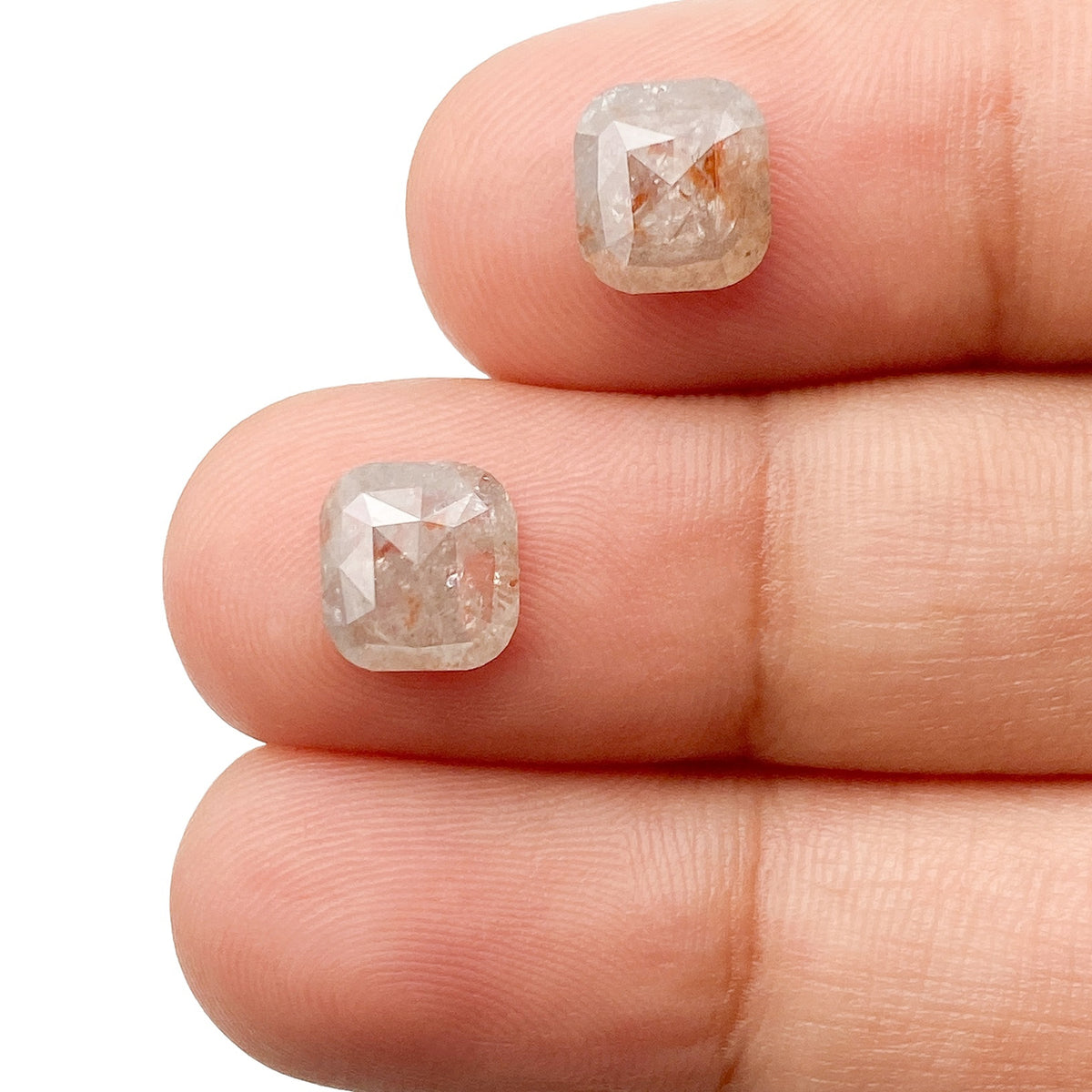 2.85cttw | Rustic  Cushion Shape Rose Cut Diamond Matched Pair - Modern Rustic Diamond