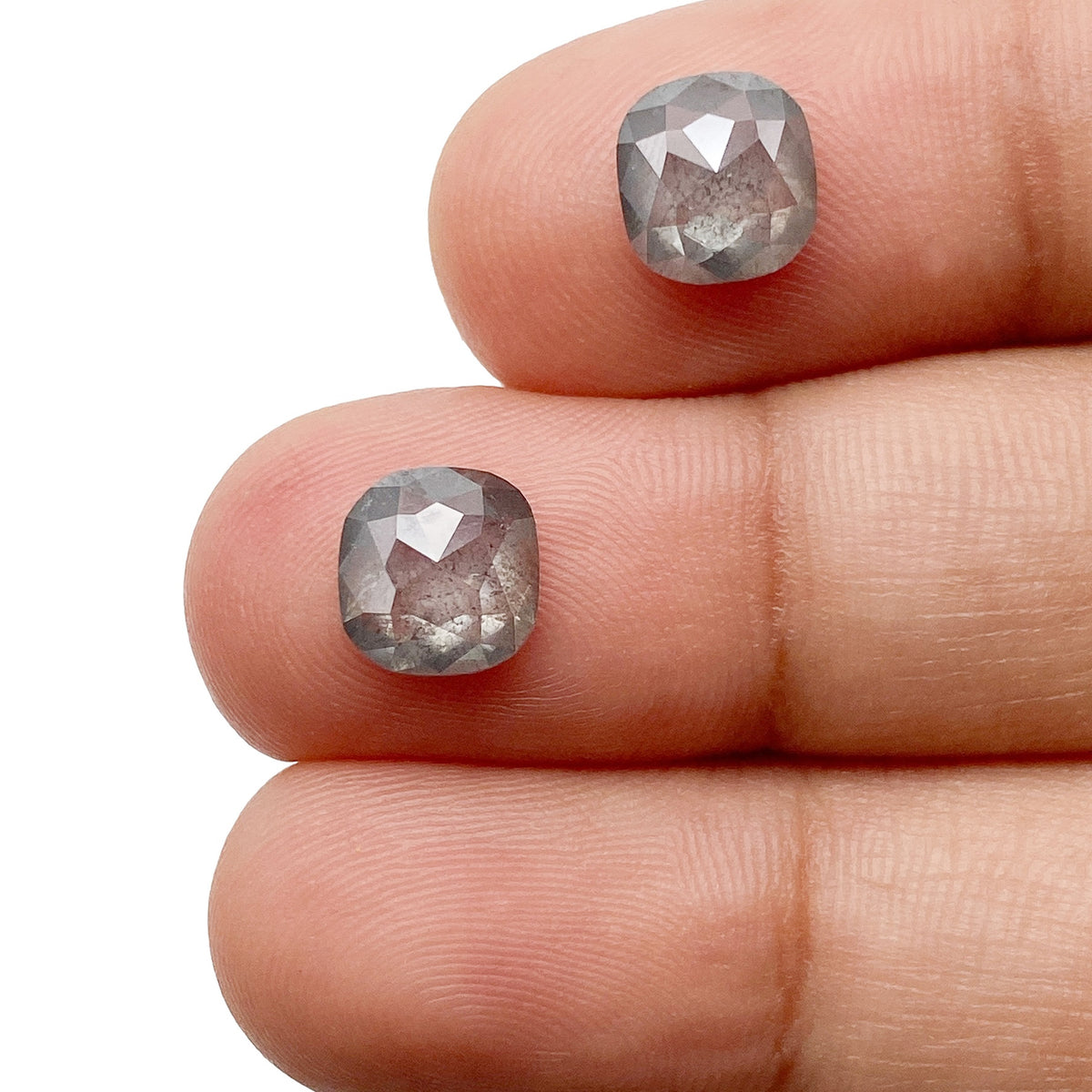 2.86cttw | Salt & Pepper Cushion Shape Rose Cut Diamond Matched Pair - Modern Rustic Diamond