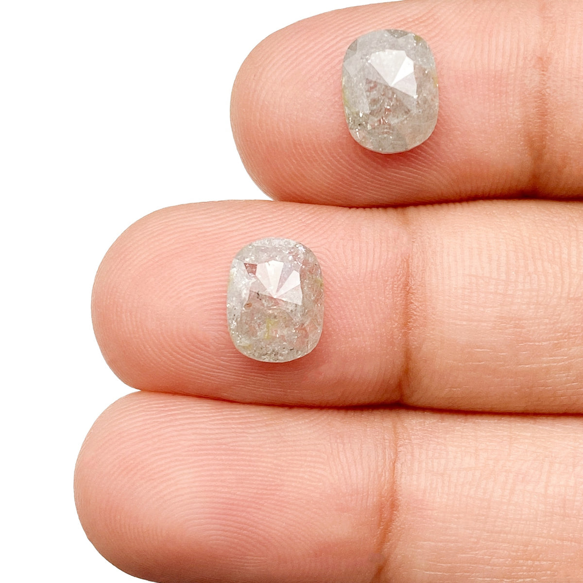 2.86cttw | Rustic Cushion Shape Rose Cut Diamond Matched Pair - Modern Rustic Diamond