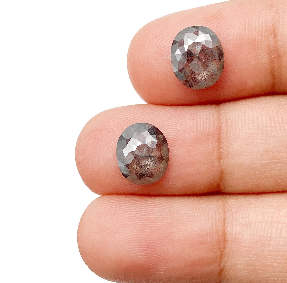 2.86cttw | Salt & Pepper Oval Shape Rose Cut Diamond Matched Pair - Modern Rustic Diamond