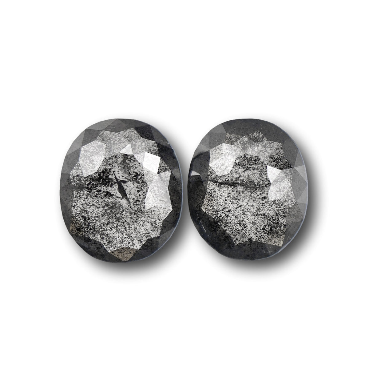 2.86cttw | Salt & Pepper Oval Shape Rose Cut Diamond Matched Pair - Modern Rustic Diamond