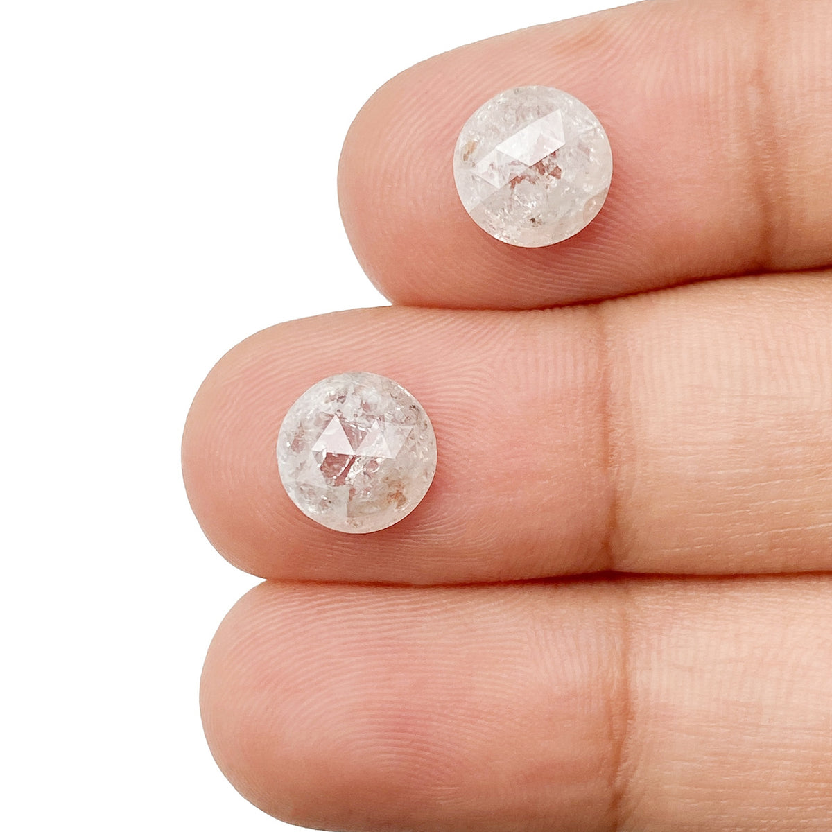 2.88cttw | Salt & Pepper Round Shape Rose Cut Diamond Matched Pair - Modern Rustic Diamond