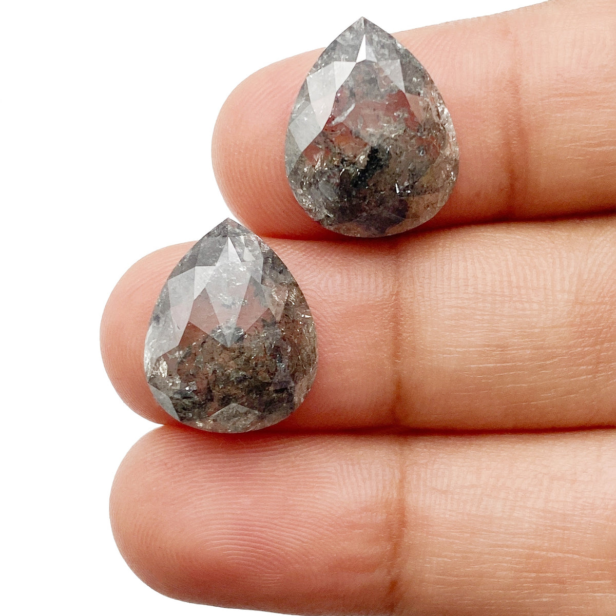10.96cttw | Salt & Pepper Pear Shape Rose Cut Diamond Matched Pair