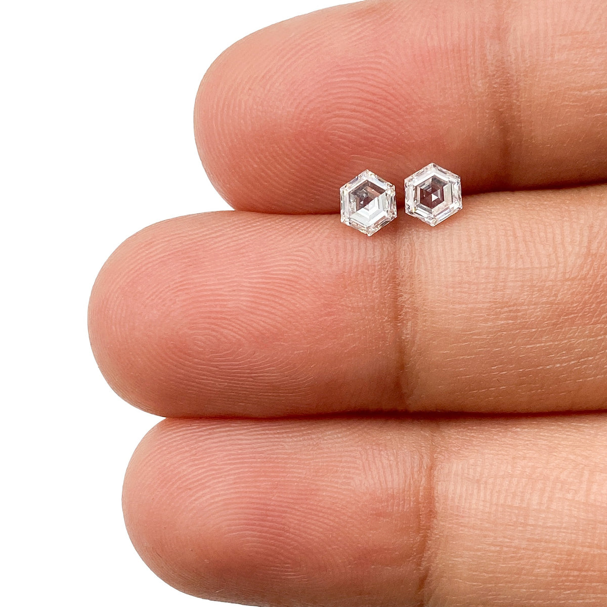 0.57cttw | D-E VVS-VS Hexagon Shape Step Cut Diamond Matched Pair - Modern Rustic Diamond