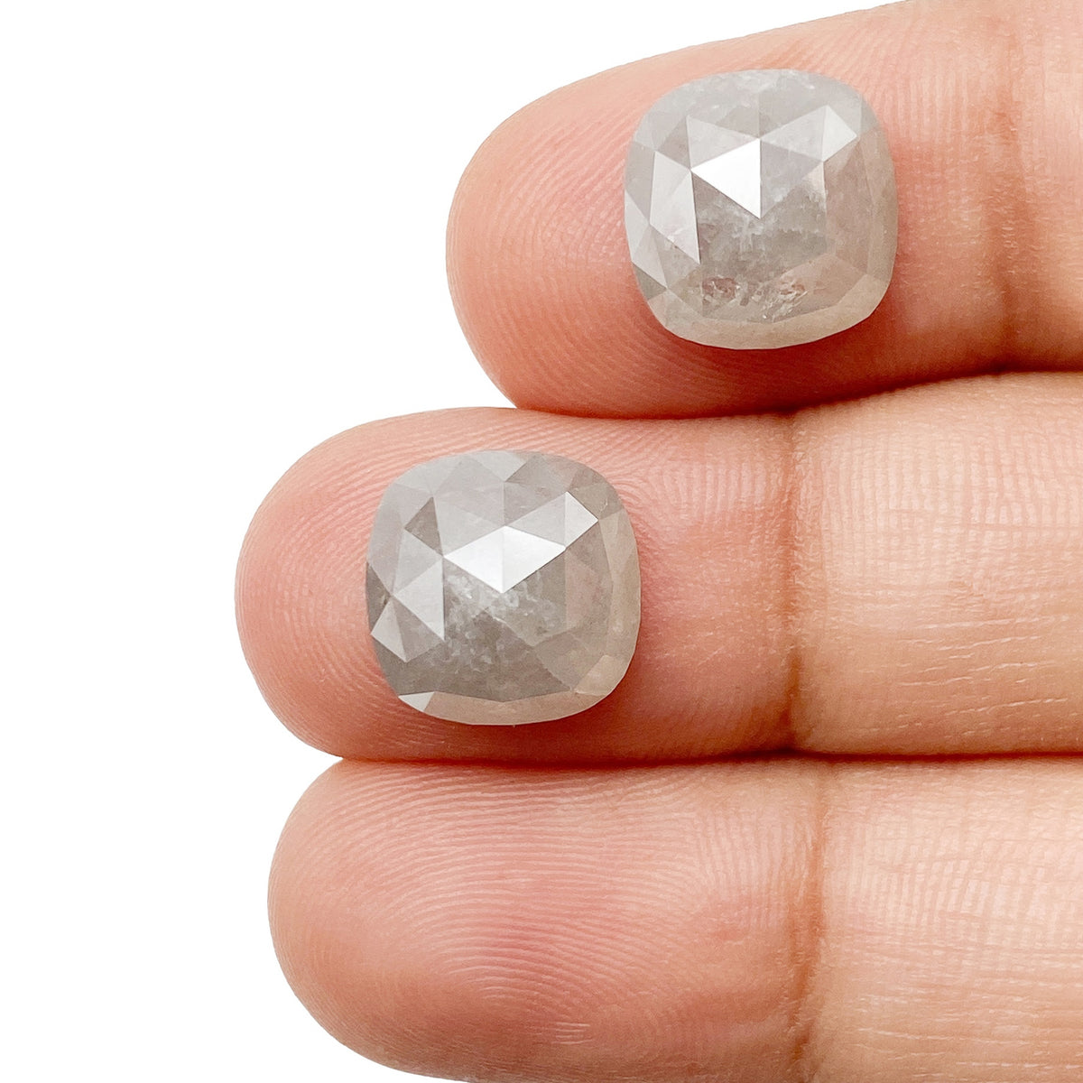 7.89cttw | Salt & Pepper Cushion Shape Rose Cut Diamond Matched Pair