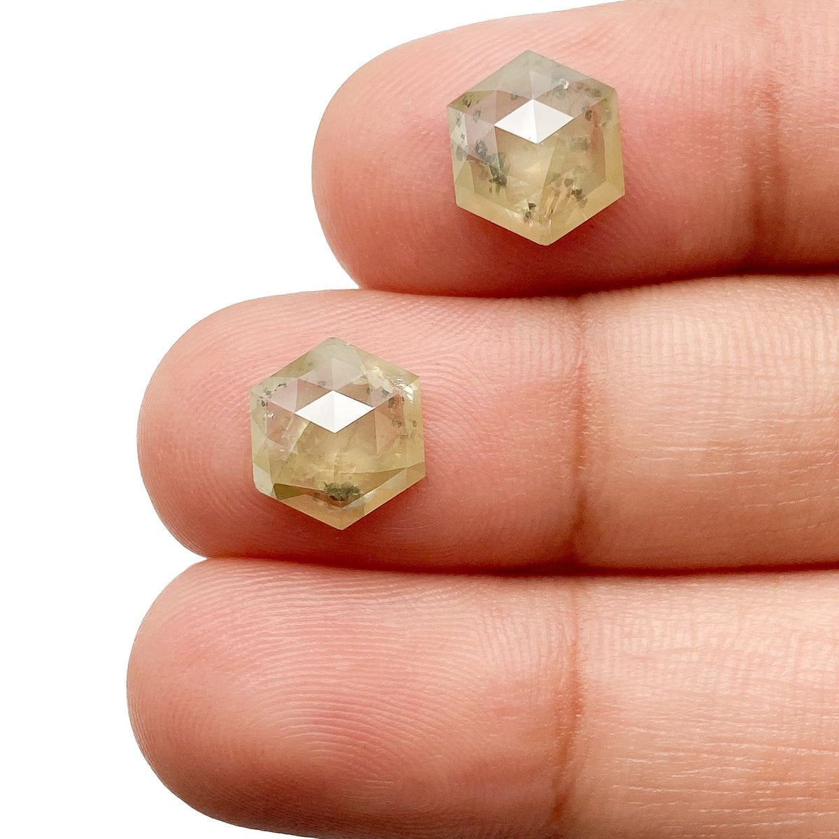 2.94cttw | Salt & Pepper Hexagon Shape Rose Cut Diamond Matched Pair - Modern Rustic Diamond
